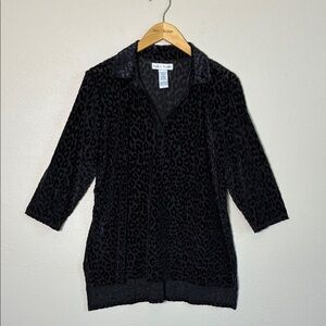 REBECCA MALONE L Black Burnout Velvet 3/4 Sleeve Popover Tunic Top Whimsigoth